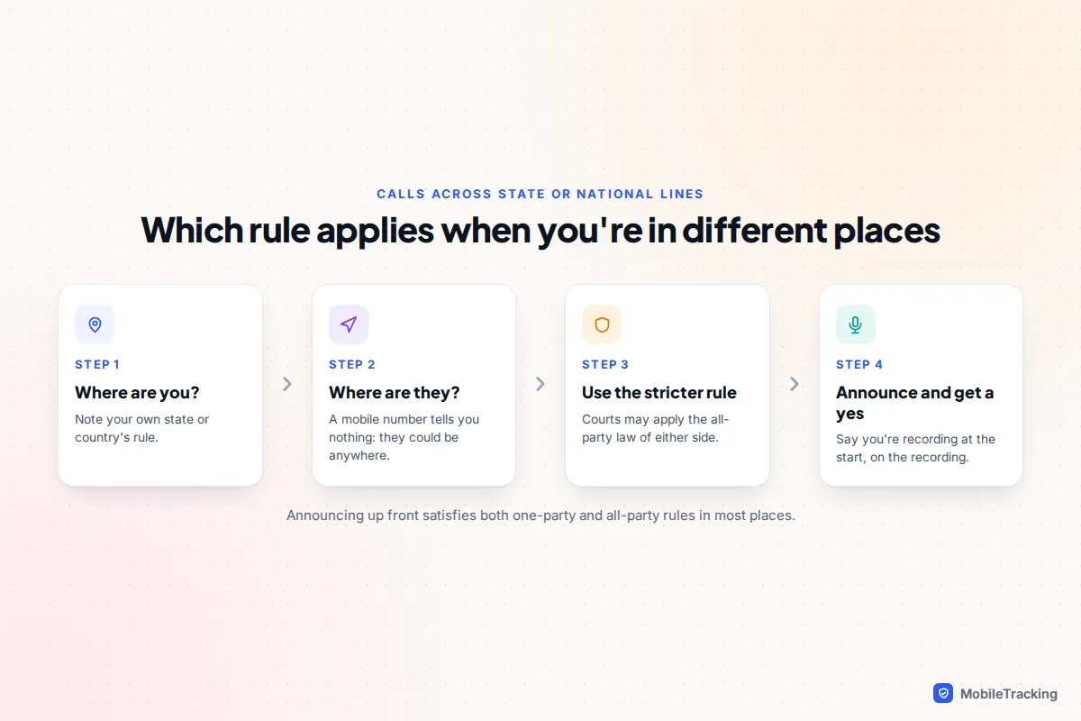 Four steps for deciding which recording rule applies when callers are in different states or countries