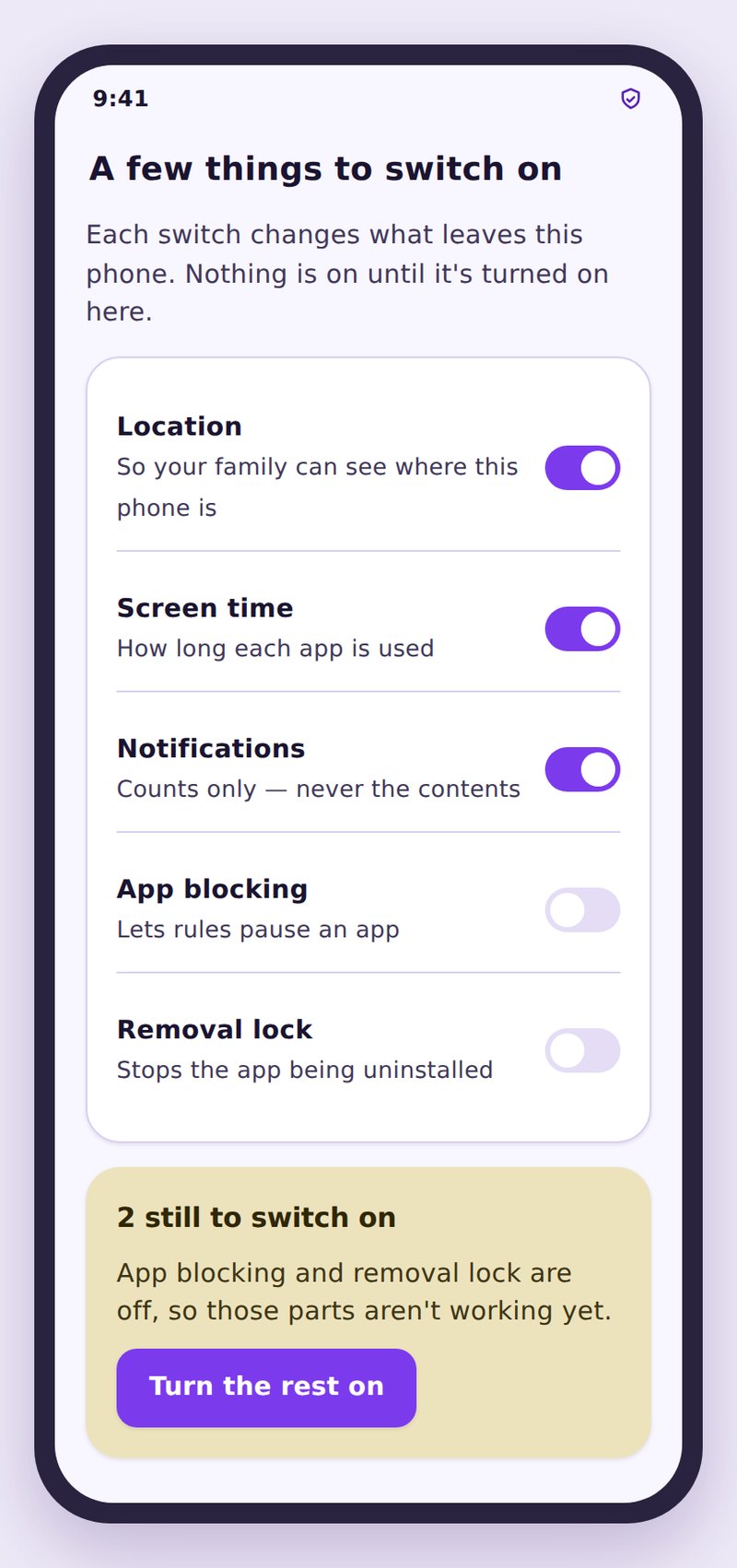 Child phone granting usage access permission so app activity can be counted