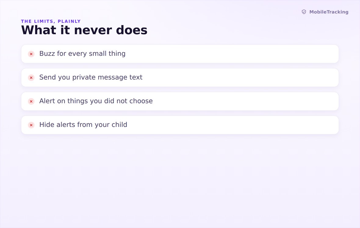 Illustration of what alerts never contain, such as message contents