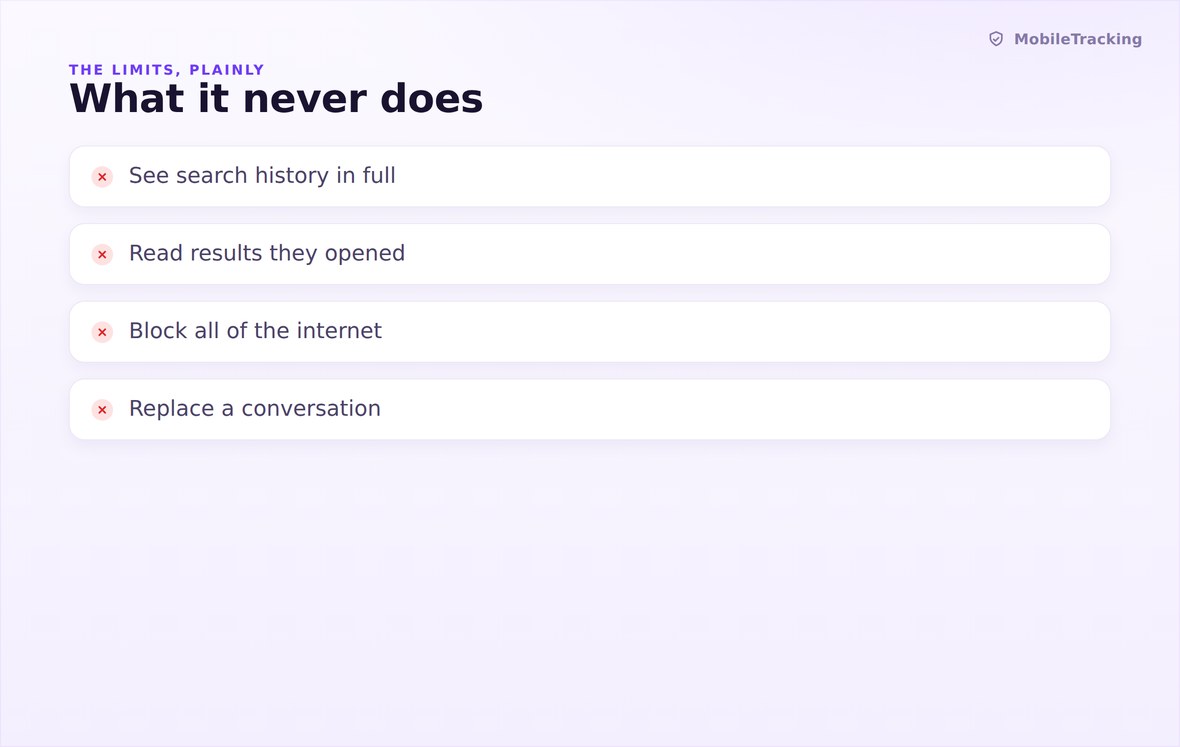 Illustration of what safe search does not cover, such as in-app search