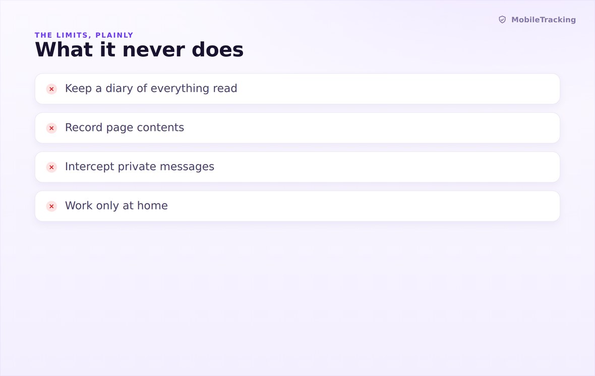 Illustration of things the filter never does, such as reading page contents