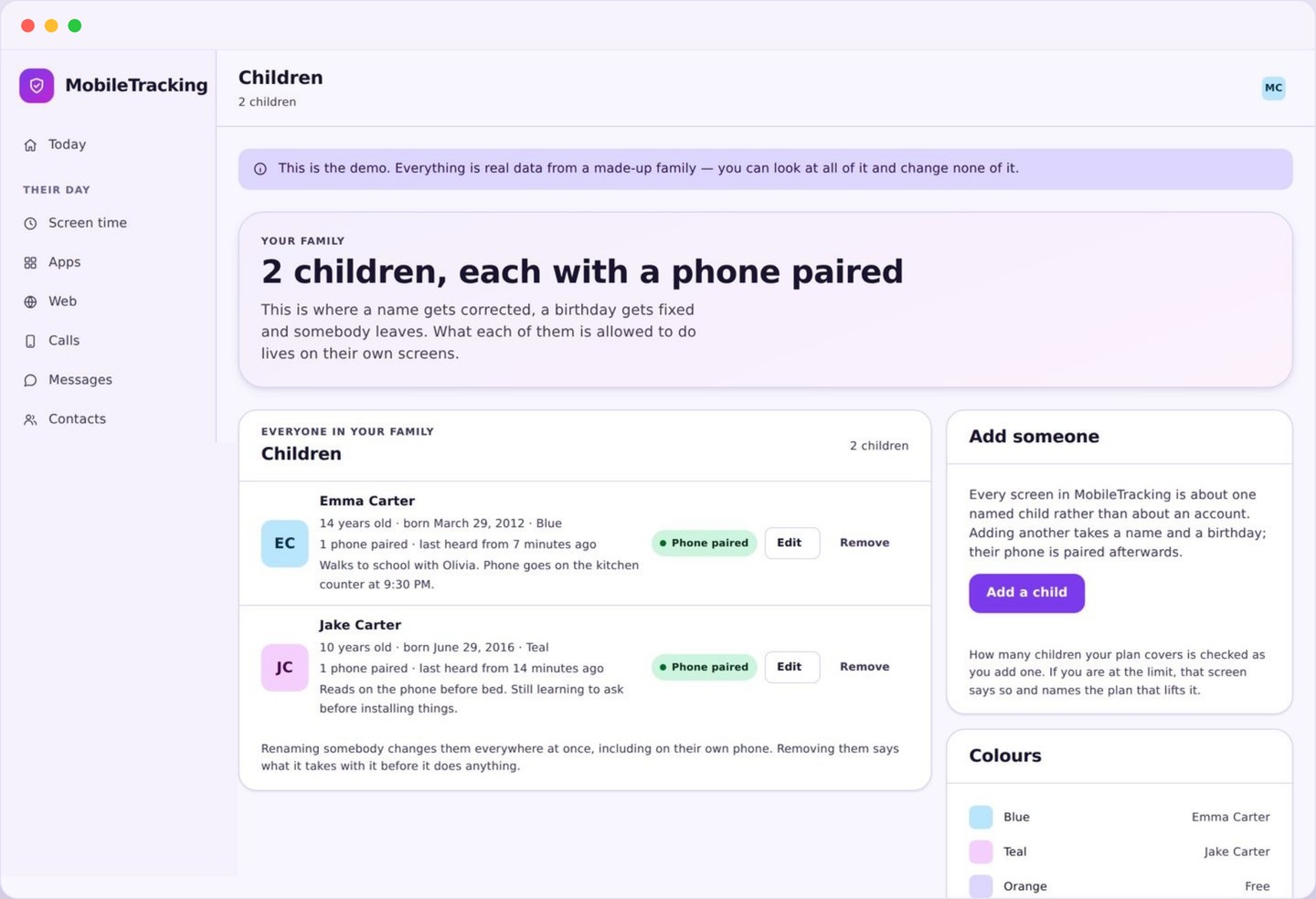 Two children on one account, each with their own paired phone