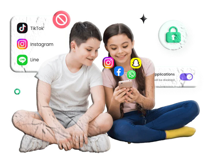 Parent reviewing child's app usage report on MobileTracking parental control app on tablet at home