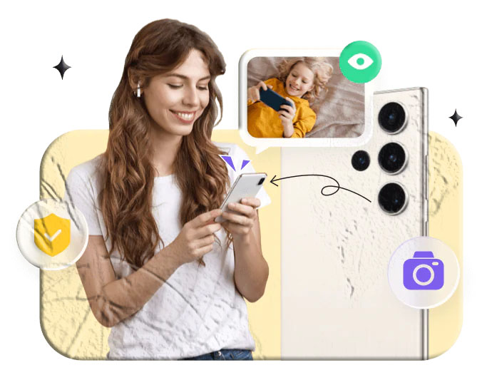Parent using MobileTracking screen mirroring feature to view child's phone screen remotely on their own smartphone